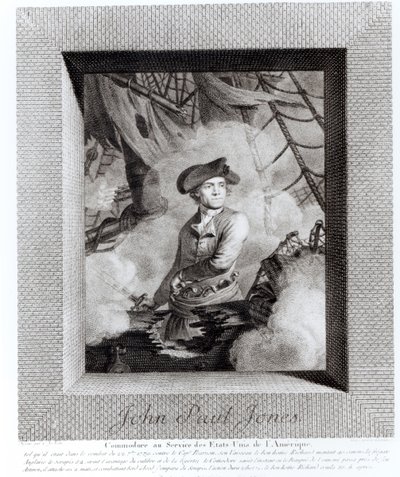 John Paul Jones, Comodoro al Servicio de los Estados Unidos de América, grabado por Carl Guttenberg (1743-90) de Claude Jacques Notte